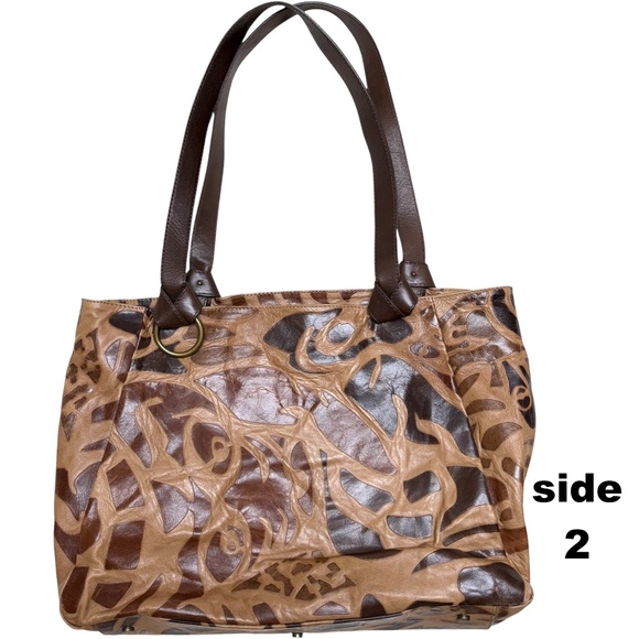 bag tote shoulder large MONTINI leather brown tan sack travel 18x14x12 unlined - Picture 3 of 16